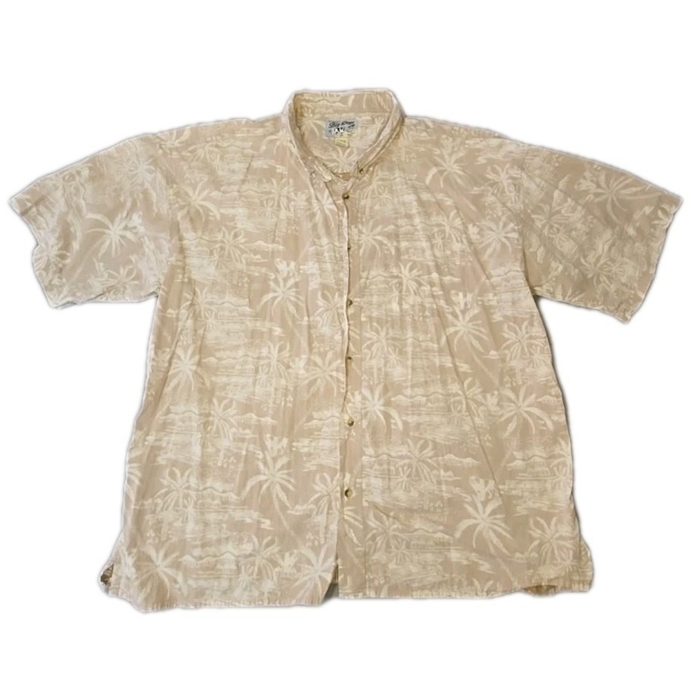 Big Dogs Shirt Men's Size 3X Tan Short Sleeve Hawaiian Cotton Button Down Camp